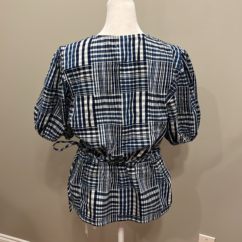 J. Crew Plaid Puff Sleeve Wrap Top - Picture 6 of 8